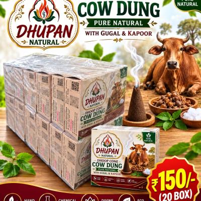 Dhupan Natural Dhoop Cone – Cow Dung with Gugal & Kapoor | Pack of 12 Boxes